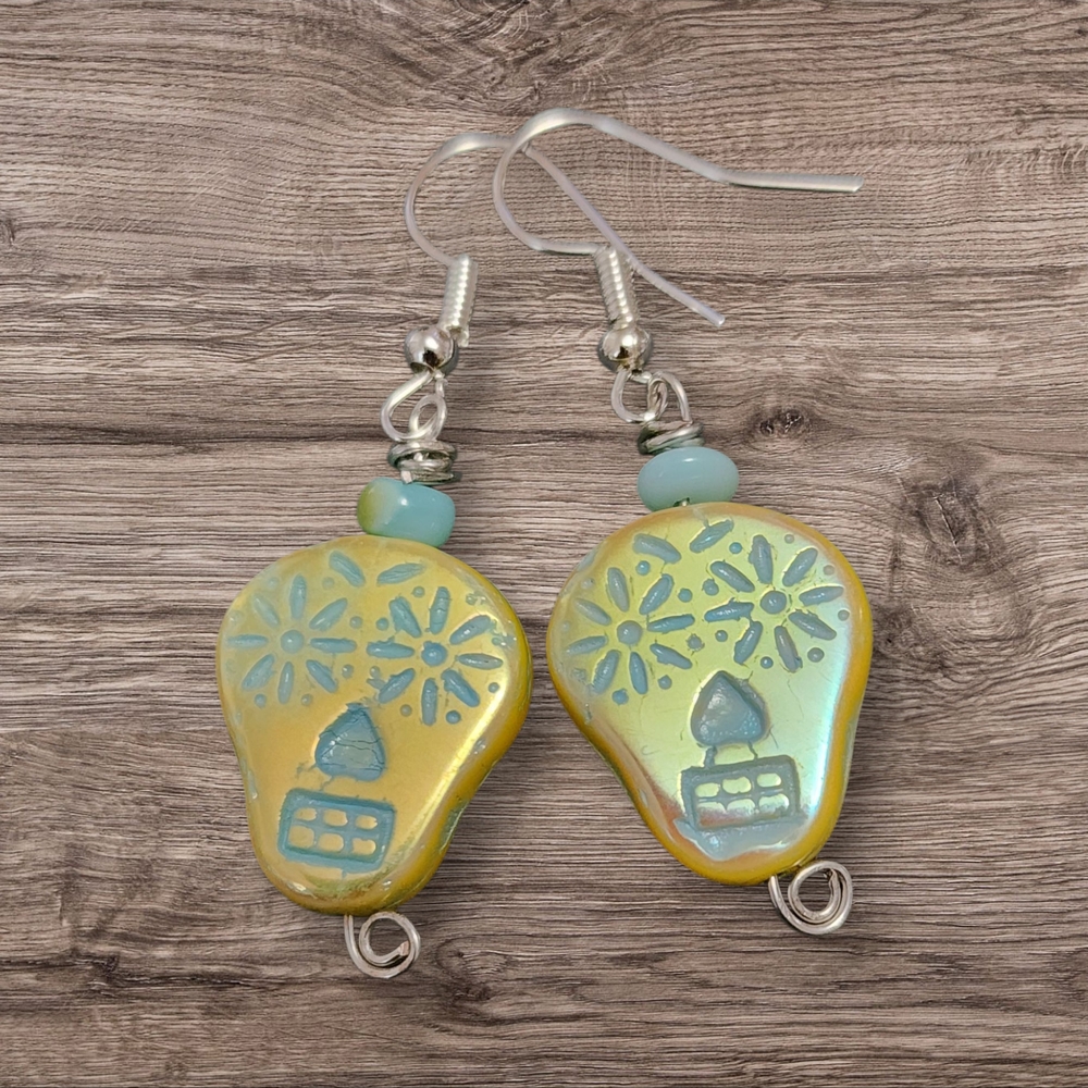 Czech Pressed Glass And Peruvian Opal Bead